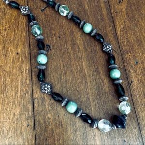 NWOT Silver + Green Tone Bead Bohemian Necklace